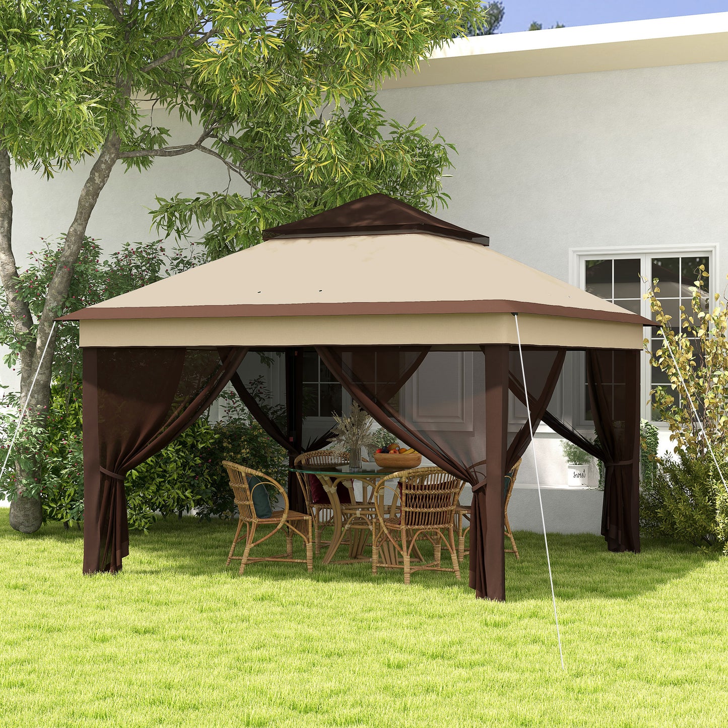 Outsunny Gazebo 3x3 adjustable on 3 levels with removable walls, in steel and Oxford fabric, coffee color and beige
