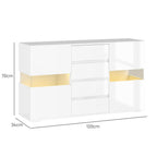 Modern Sideboard with LED Adjustable with Remote Control, 4 Drawers and 2 Cabinets, 120x34x70 cm, White
