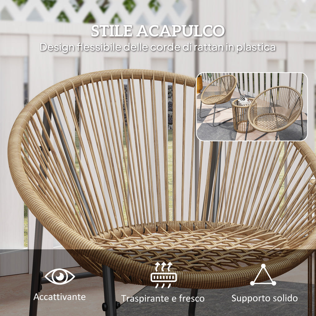 3 Piece Rattan and Steel Garden Set with 2 Chairs with Cushions and Cylinder Coffee Table, Multicolor