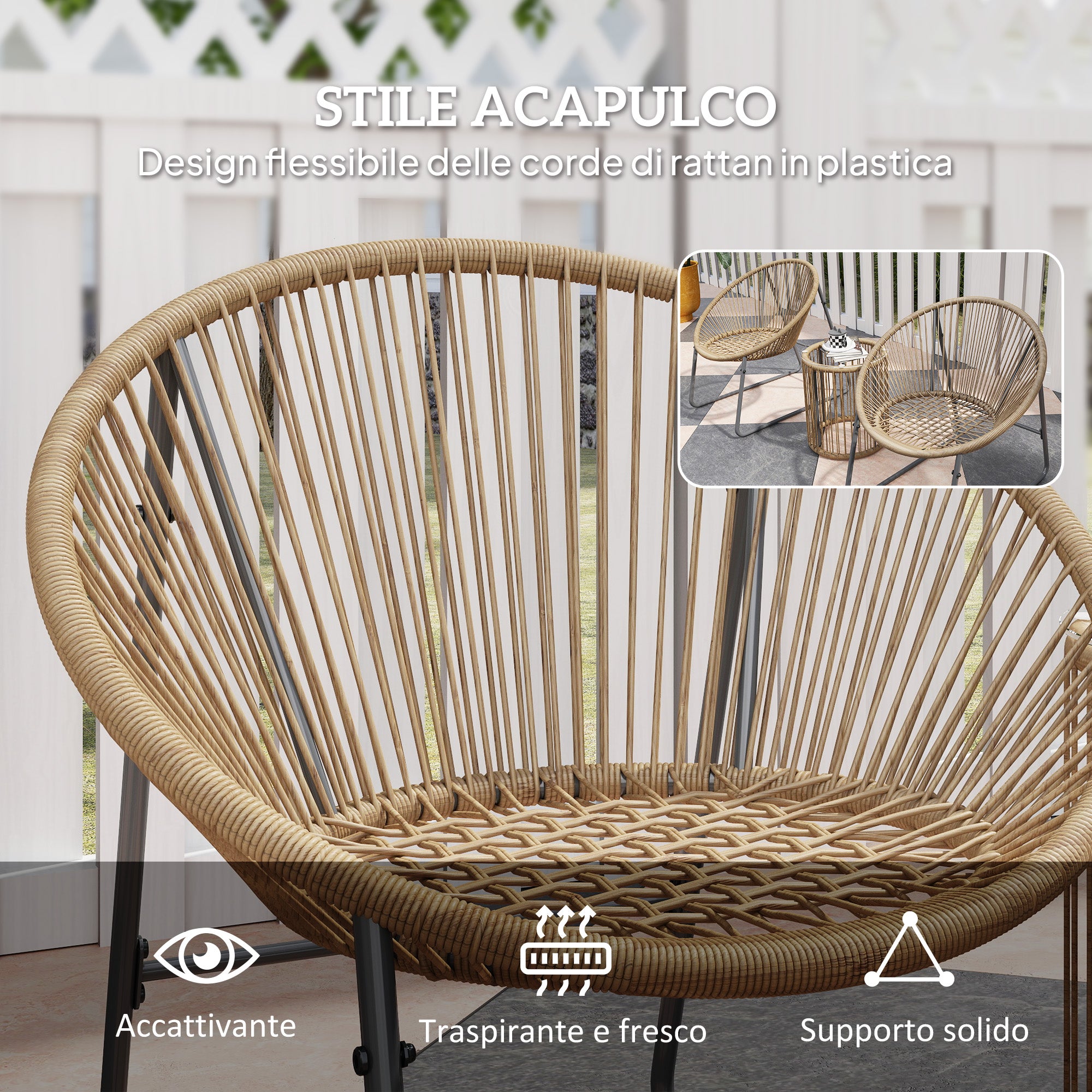 3 Piece Rattan and Steel Garden Set with 2 Chairs with Cushions and Cylinder Coffee Table, Multicolor