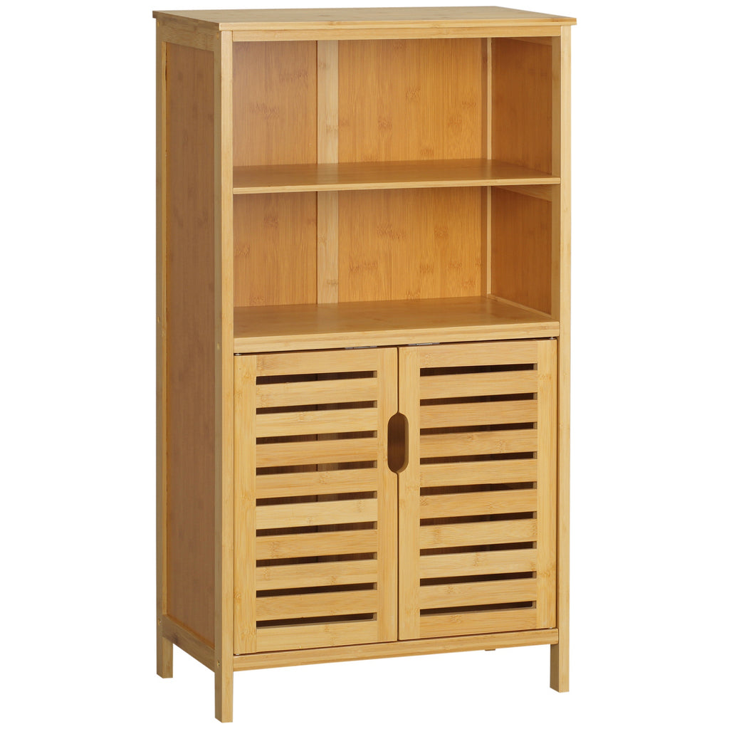 Space-Saving Wooden Bathroom Cabinet with Cupboard, 2 Doors and 2 Open Shelves, 50x29x92 cm