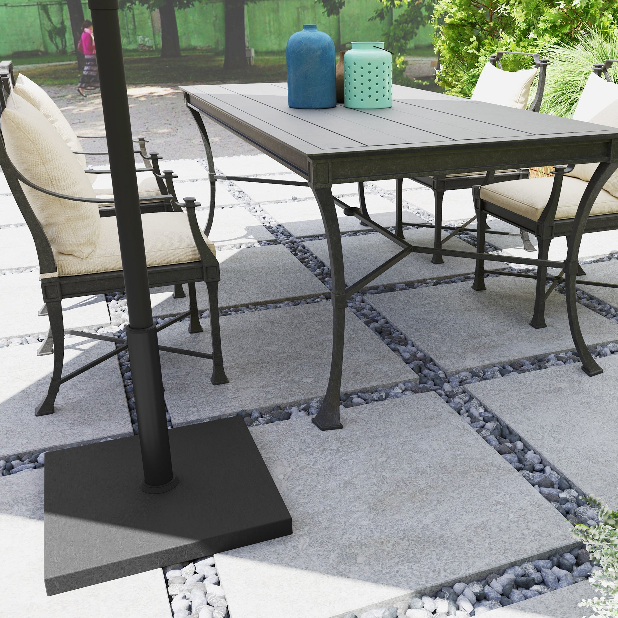 14.5 kg Square Umbrella Base with Crank, in HDPE and Cement, 44x44x30 cm, Black