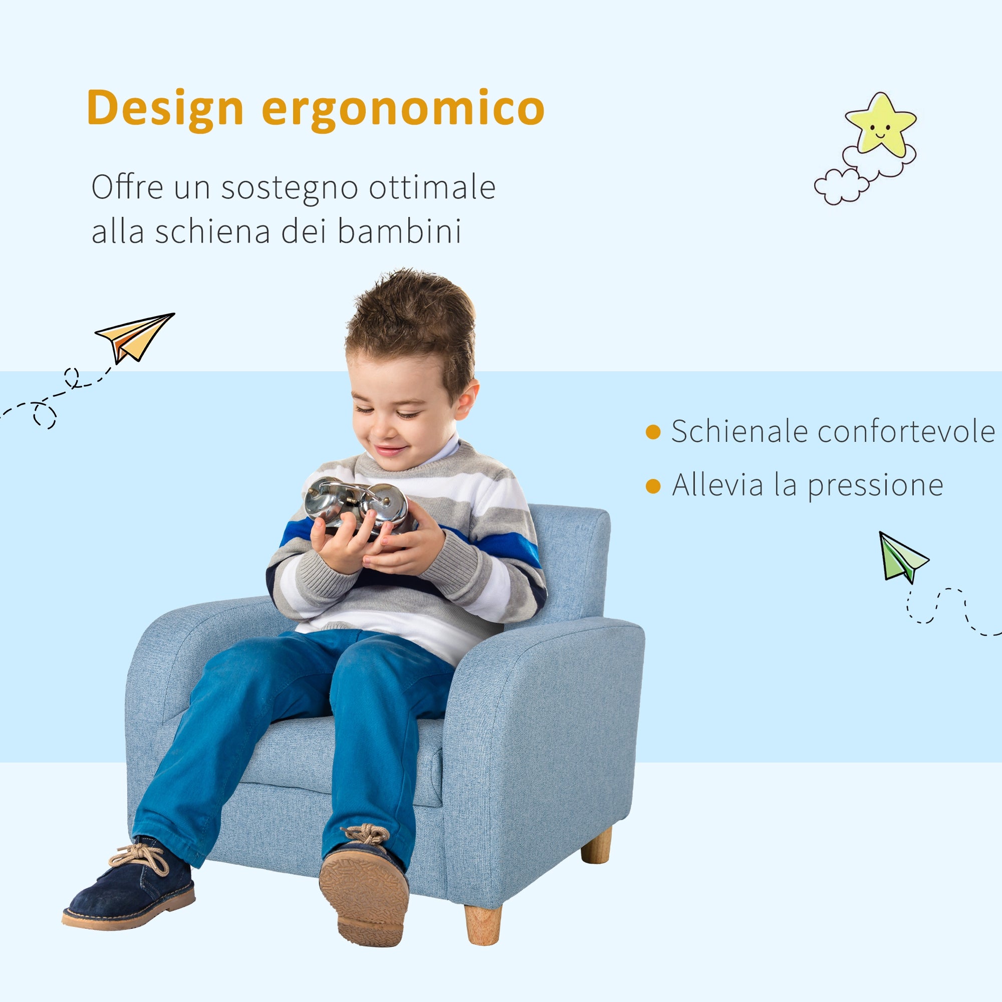 Children's Fabric Armchair for Kids' Bedroom with Padded Seat, Max. 65 kg, 49 x 45 x 44 cm, Blue