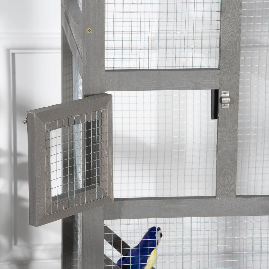 165cm Tall Outdoor Wooden Bird Cage with 2 Doors and Pull Out Tray, Light Grey