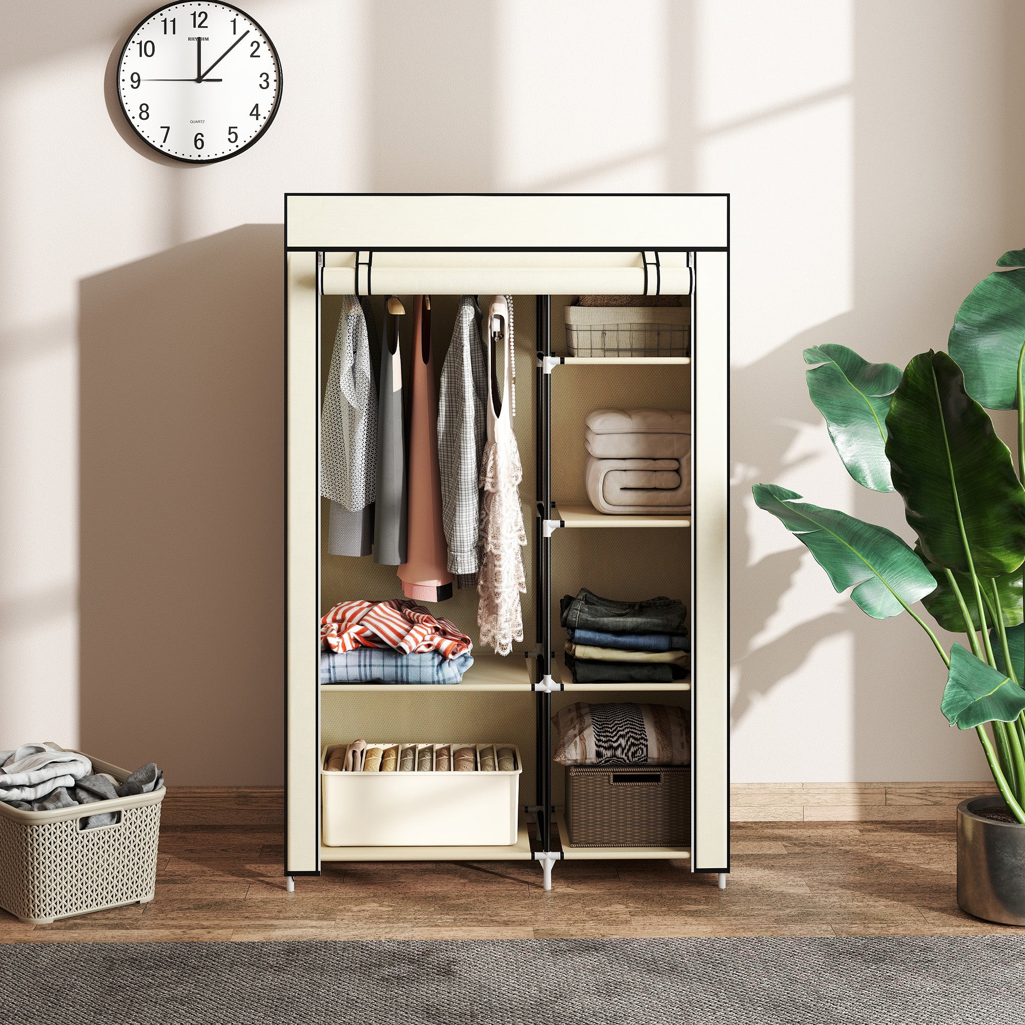 HOMCOM Portable Wardrobe Space-Saving Closet, 103x43x162.5cm, Cream