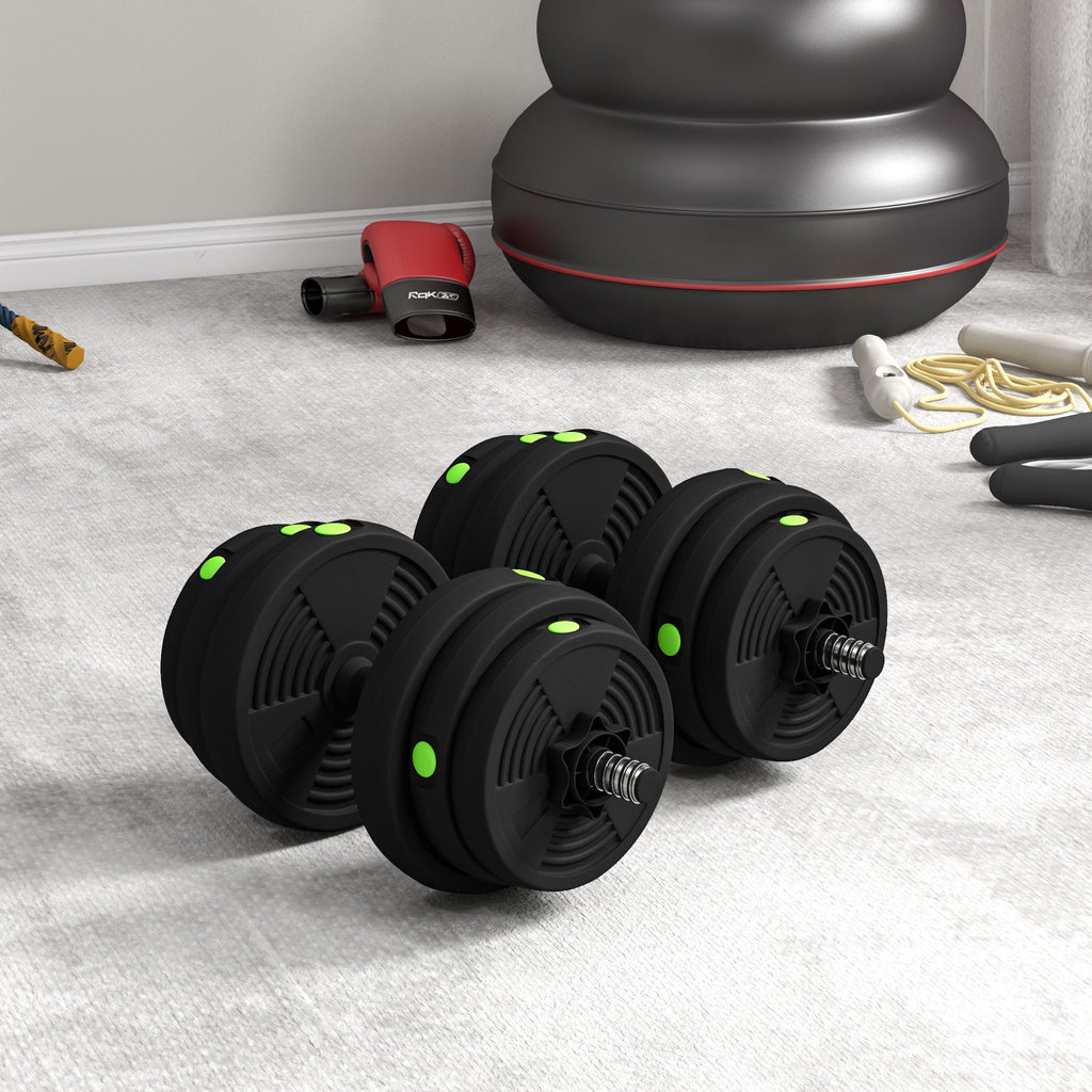 SPORTNOW 2-in-1 Set with 2 Dumbbells Convertible to a Barbell, Total Weight 25 kg and Adjustable Weight Discs, Black