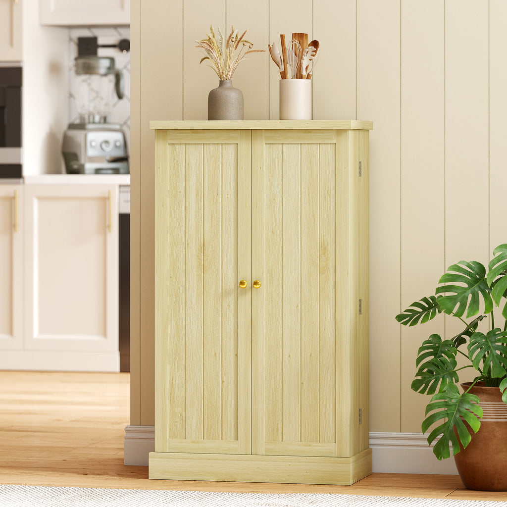 HOMCOM 104cm Pantry, 12 Spice Racks, Adjustable Shelves, Natural Wood.