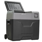 50L Car Fridge with Touch Panel, Handle and 2 Wheels, in Aluminum and Plastic, 58.6x37.8x54.5 cm, Gray