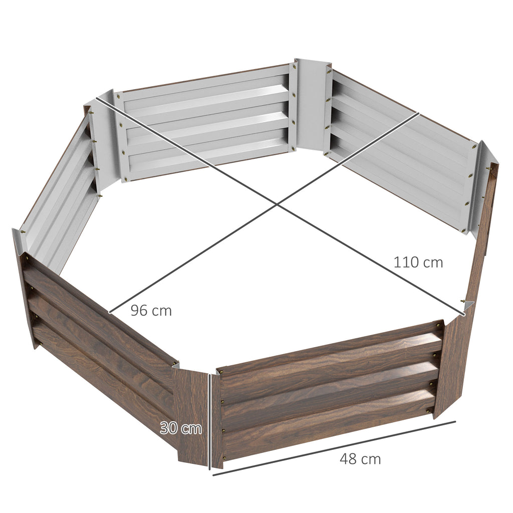 Outsunny Hexagonal Galvanized Steel Raised Garden Bed with Open Bottom, Brown