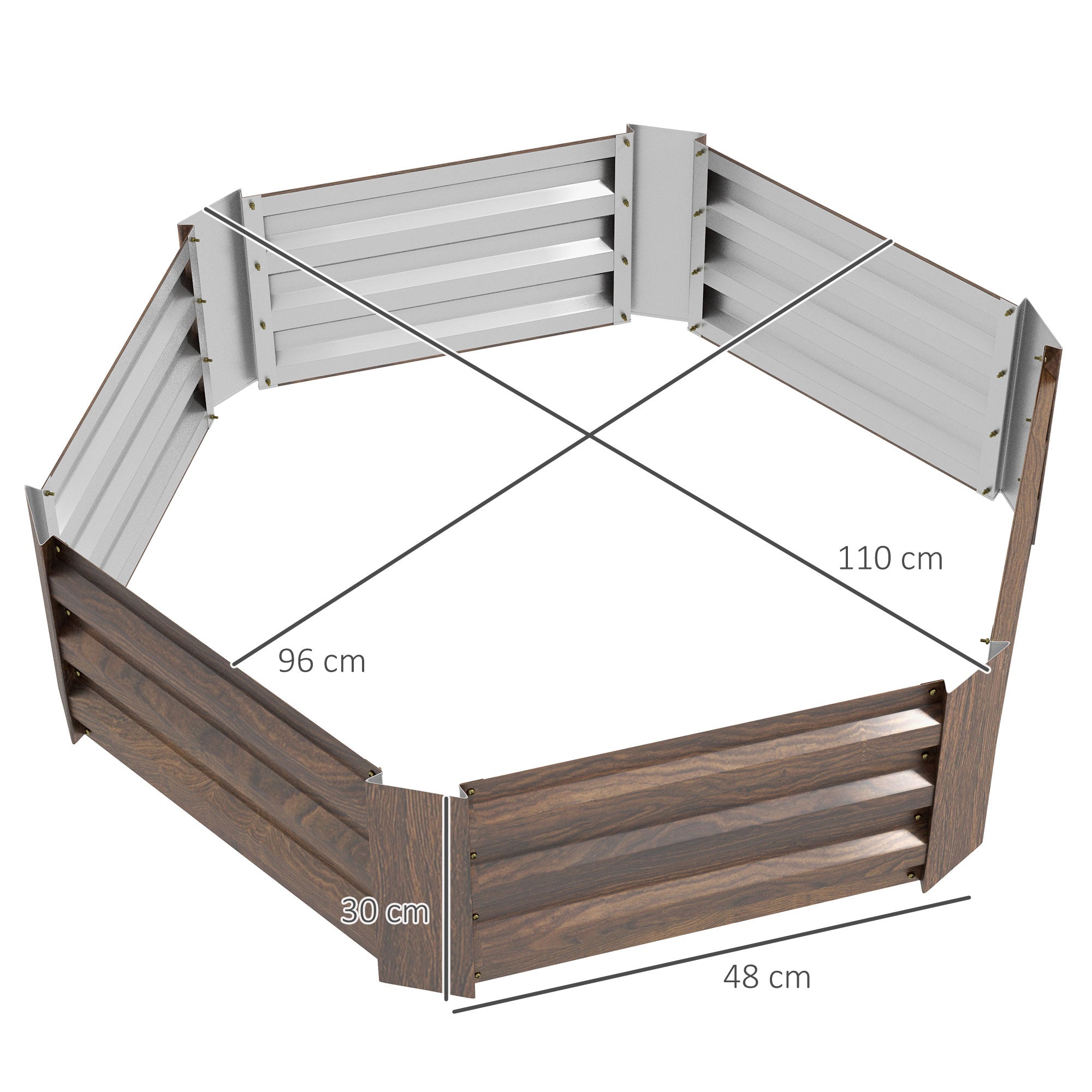 Outsunny Hexagonal Galvanized Steel Raised Garden Bed with Open Bottom, Brown