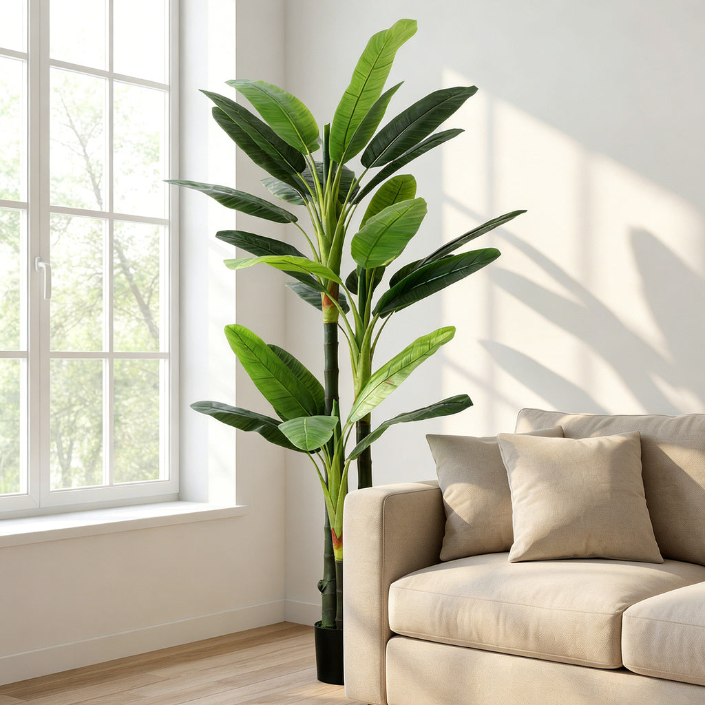 HOMCOM Artificial Banana Tree, Fake Plant with 18 Leaves, 180 cm, Green