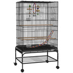 PawHut Bird Cage with Play Area, Wheels, Removable Tray and Shelf, 64x45x110 cm, Black
