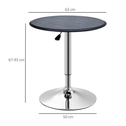 Chrome Bar Table, Height-Adjustable Round Table with Lift Up System, 360° Rotatable Round Top Φ63x67-93cm