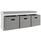 Wooden Shoe Bench with 3 Drawers and Fabric Seat for 3 Pairs of Shoes, 105x35x47 cm, White