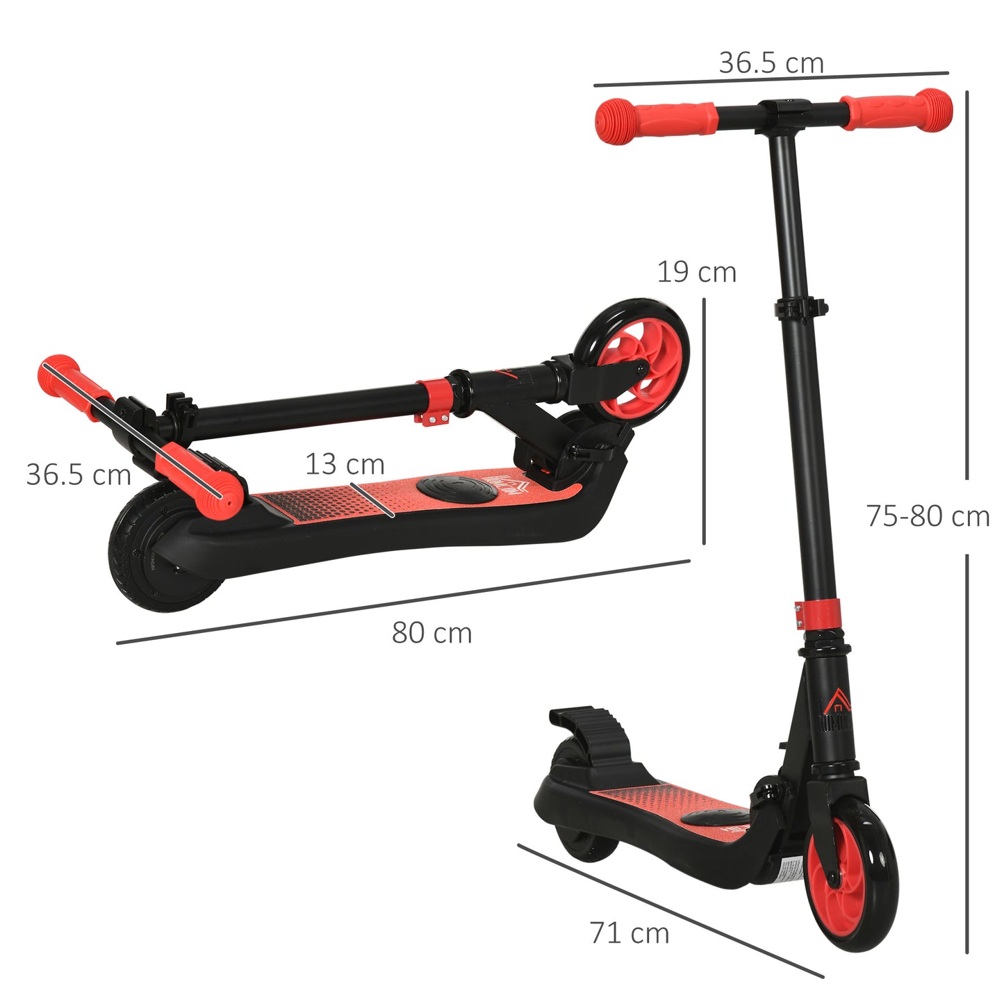 HOMCOM Folding Electric Scooter for Children 6+ Years with Adjustable Height, 71x36.5x75-80 cm, Black and Red