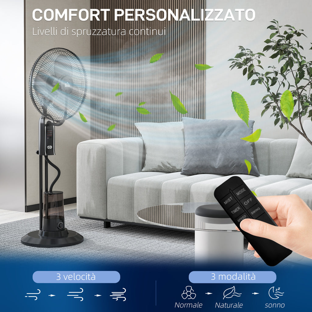 Adjustable Misting Fan 3 Speeds and 3 Modes, 75° Oscillation, Remote Control, Black