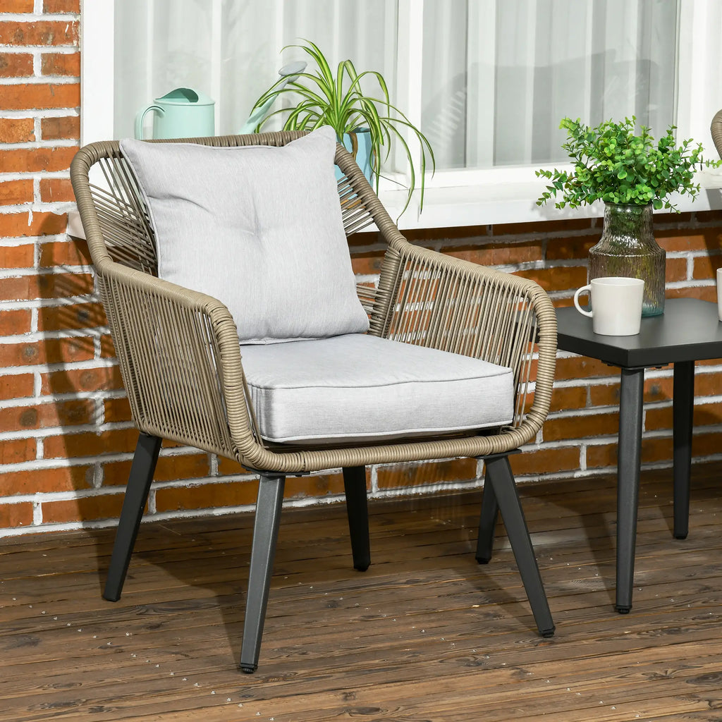 3 Piece Garden Table and Chair Set in PE Rattan and Steel with 2 Modern Chairs and 1 Coffee Table - Borge' Group Limited