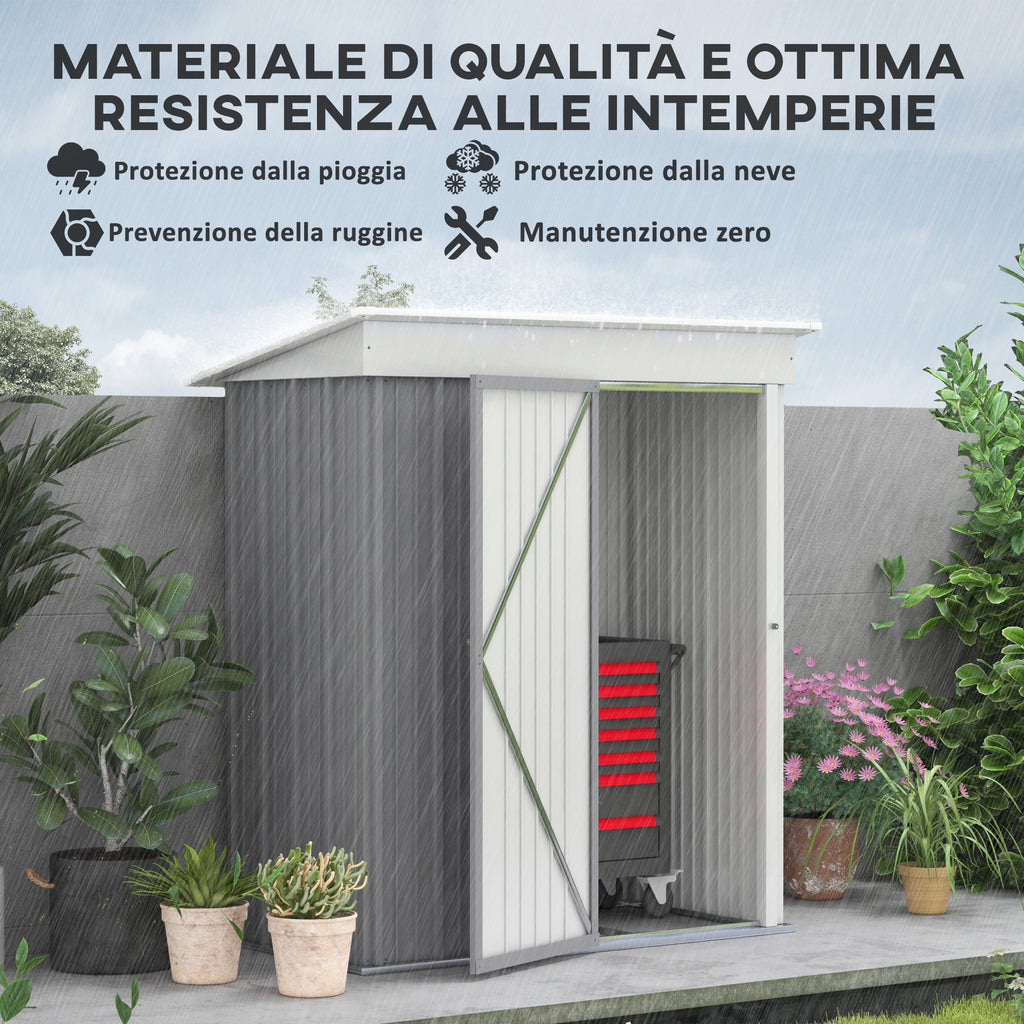 Outsunny Garden Shed for Tools in Steel with Lockable Door, 161x95x163/181cm, Gray - Borgè