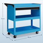 Tool Cart with Side Handle, Drawer and 3 Steel Shelves, 82x35x76 cm, Blue