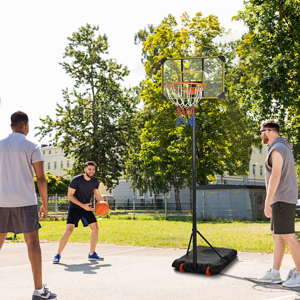 SPORTNOW Basketball Hoop for Children 6-14 Years, Adjustable Height 2.1-2.4 m, Wheels and Fillable Base, Yellow