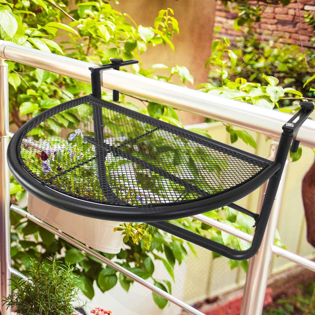 Outsunny Folding Railing Table with 3 Adjustable Heights, Metal, 60x45x50cm, Black