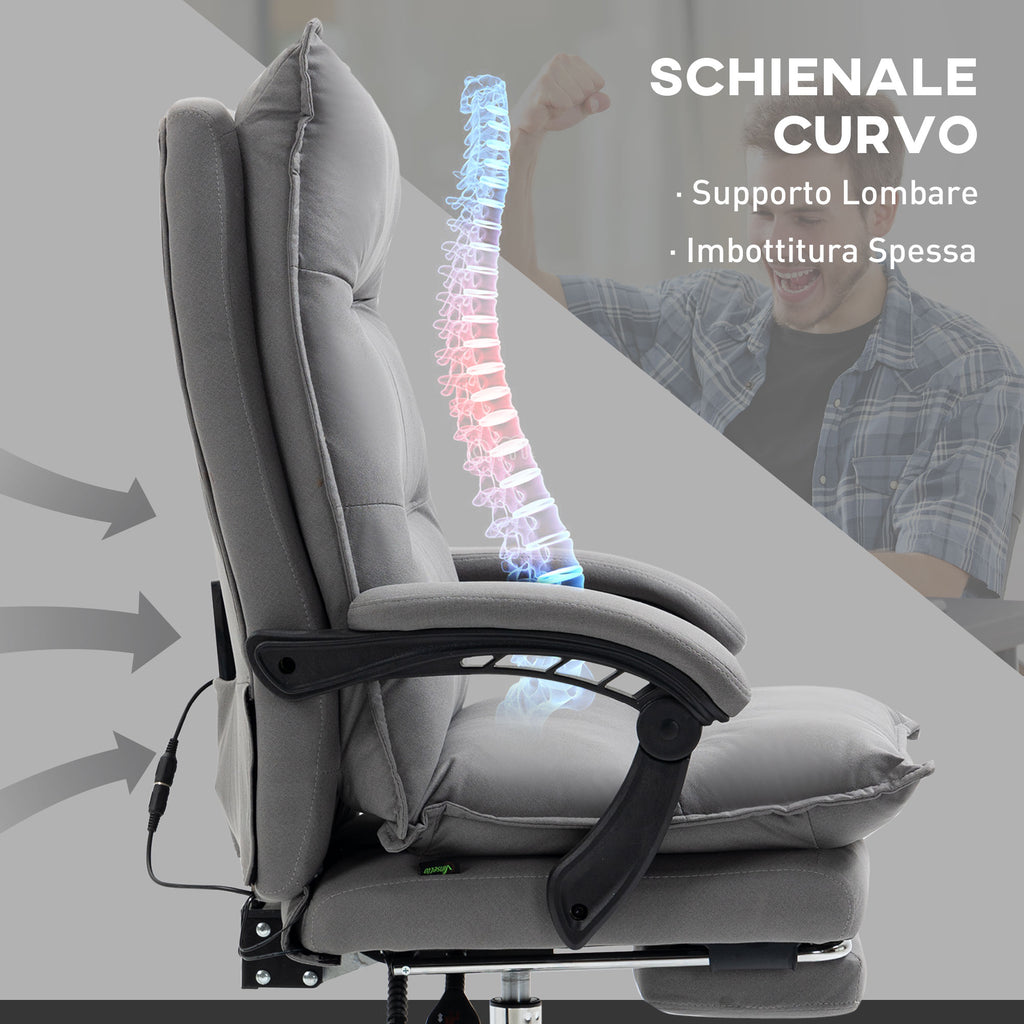 Heated Massage Office Chair, 155° Reclining with Extendable Footrest, Grey