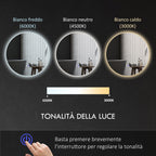Bathroom Mirror with Adjustable LED Lights, Touch Switches and Anti-Fog Design, Ø60 cm