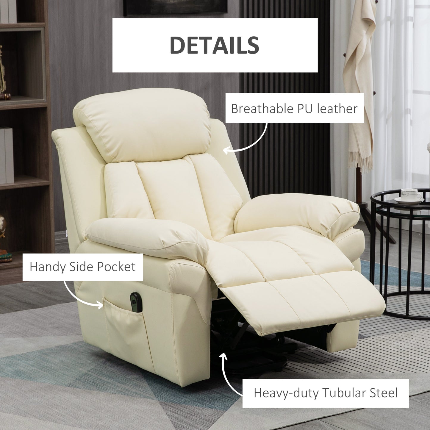 HOMCOM Electric Lifter Relax Armchair with Thick Padding and Remote Control, 96x93x105cm, Cream - Borgè