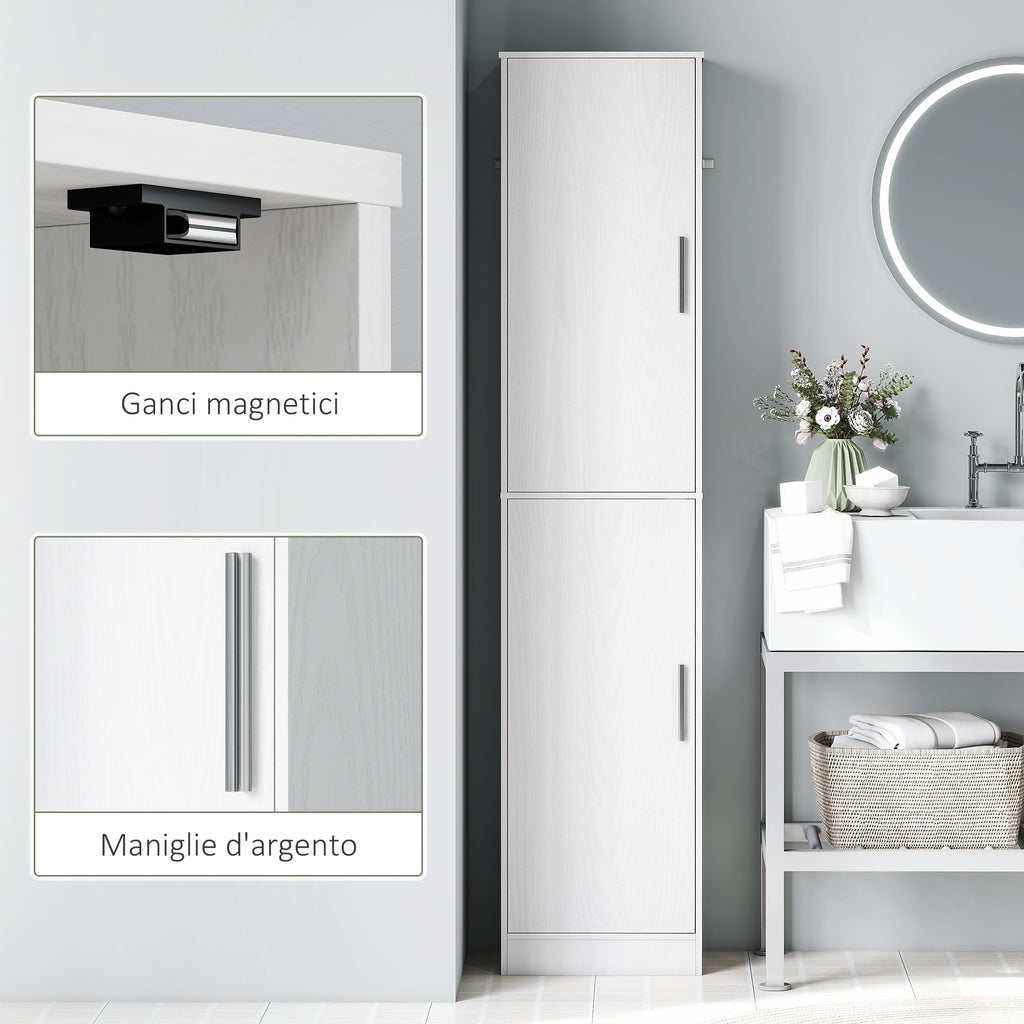 Bathroom Cabinet Column with 2 Cabinets and 6 Adjustable Shelves, in Wood, 40x35x180 cm, White