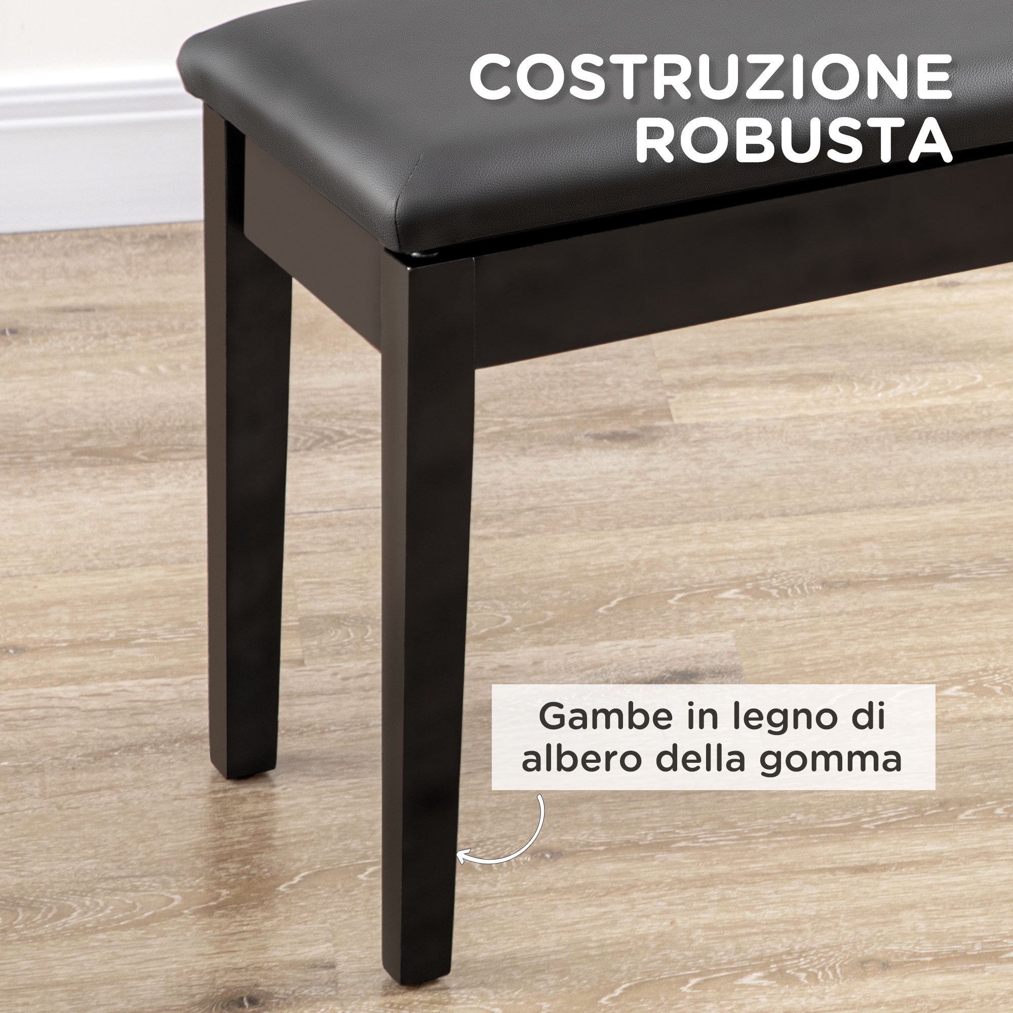 Piano Stool with Storage Compartment in Wood and PU Faux Leather, 75x35x49cm, Black