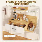 Hallway Set with Mirror, Shelf, Wall Cabinet with Drawer and 2 Open Shelves, Wood and Glass