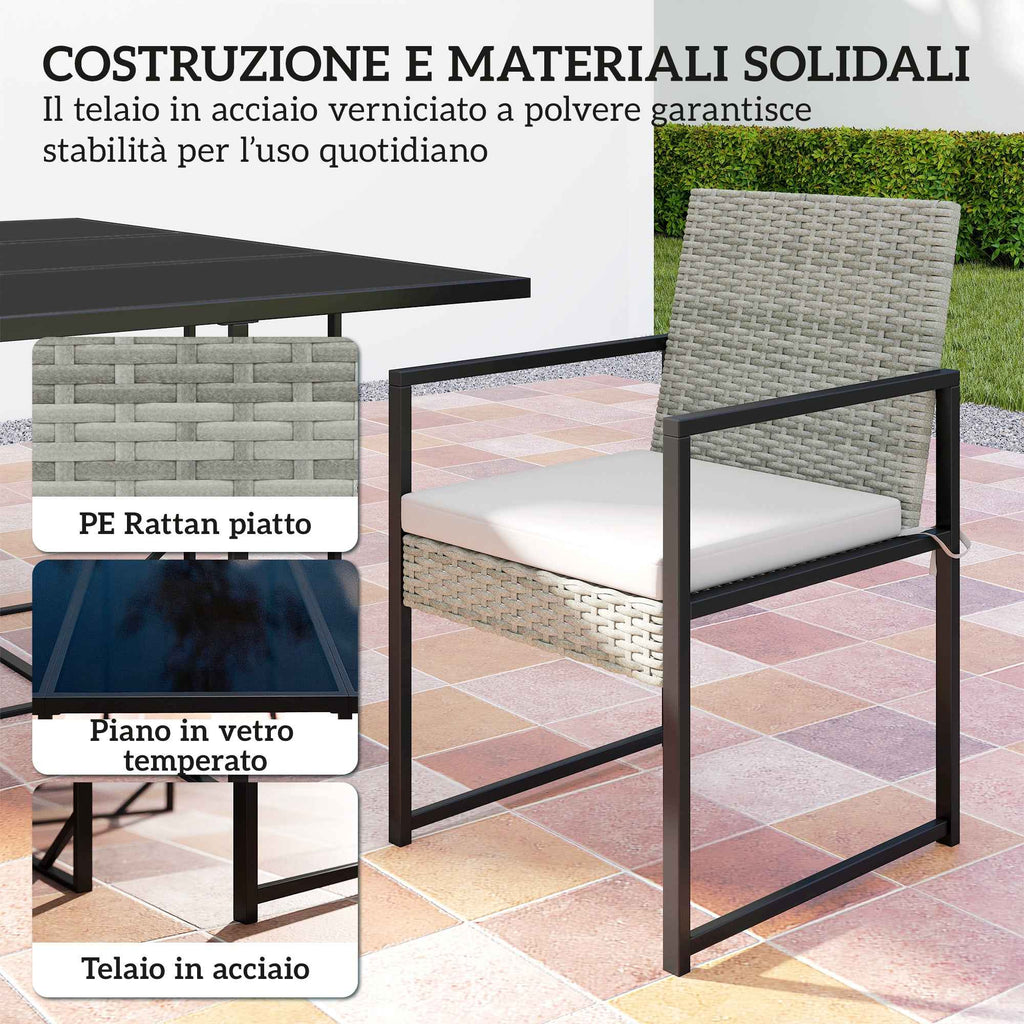 Outsunny 11-Piece Patio Dining Set, Outdoor Furniture with 6 Armchairs, 4 Ottomans, Grey
