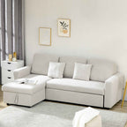 Corner Sofa Bed with 2 Seater Seat and Peninsula, Storage Compartment and 2 Fabric Cushions, Cream