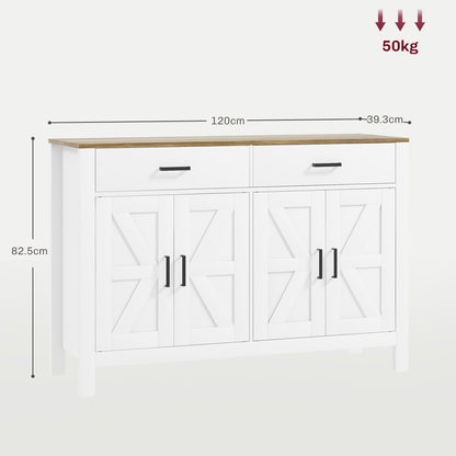 Kitchen Sideboard with 2 Drawers and 2 Cabinets Rustic Style with Adjustable Shelves, White