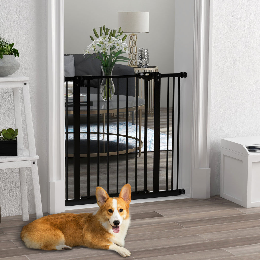 Dog Gate with 2 Extensions with Adjustable Width up to 100 cm and Automatic Closing, Black