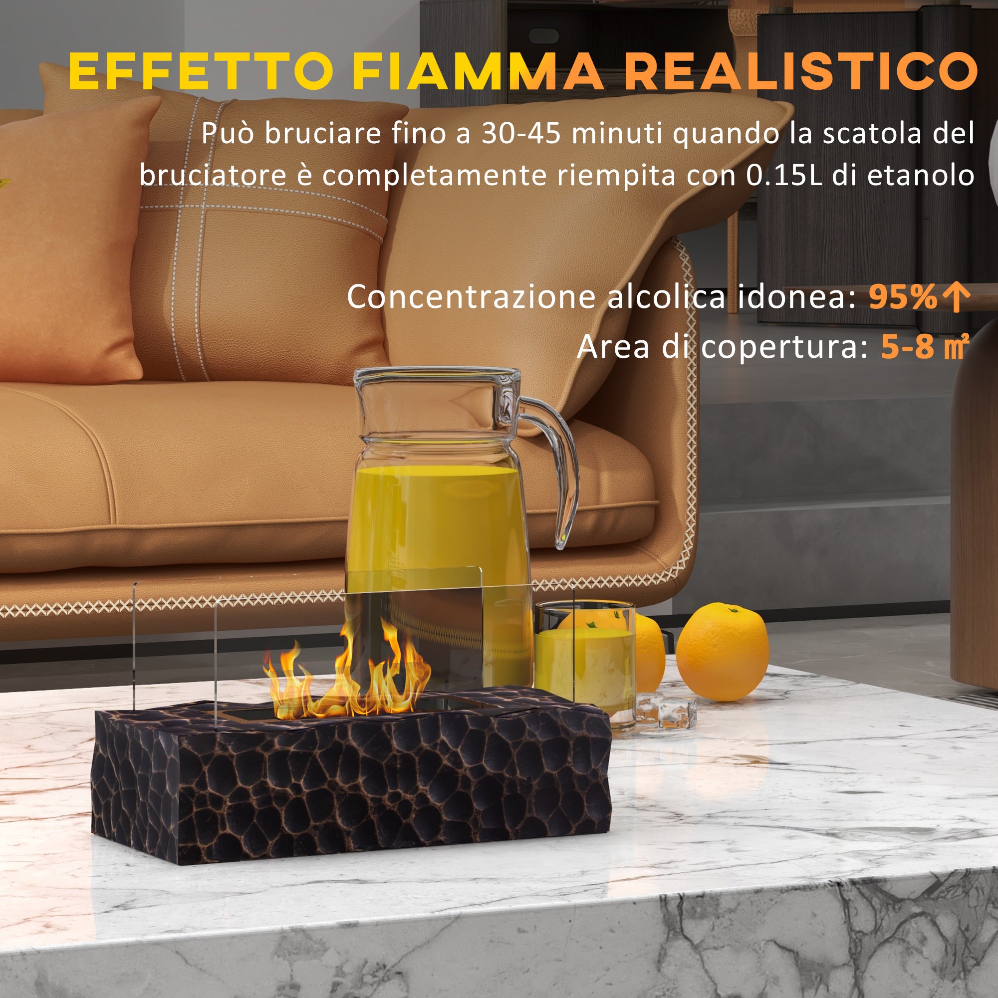 Tabletop Bioethanol Fireplace with 1.15L Burner and Glass Panel, 33x16x18cm, Black