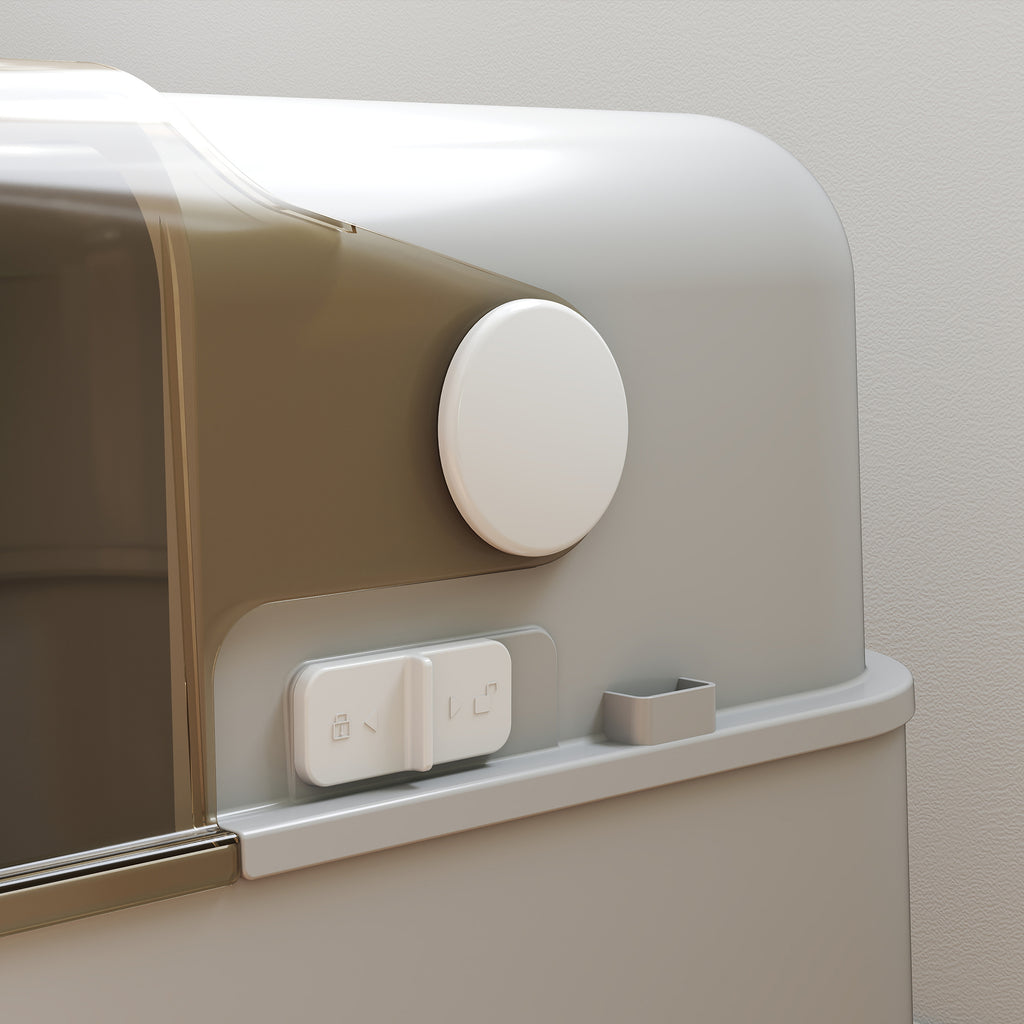 XXL Stainless Steel Enclosed Cat Litter Box, 90° Opening Lid and Double Doors, 70x50x46.5 cm, Grey