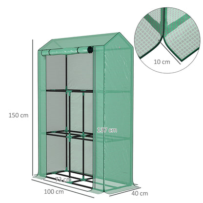 3-Tier Garden Greenhouse with Anti-UV PE Cover and Roll-Up Door, 100x40x150 cm, Green