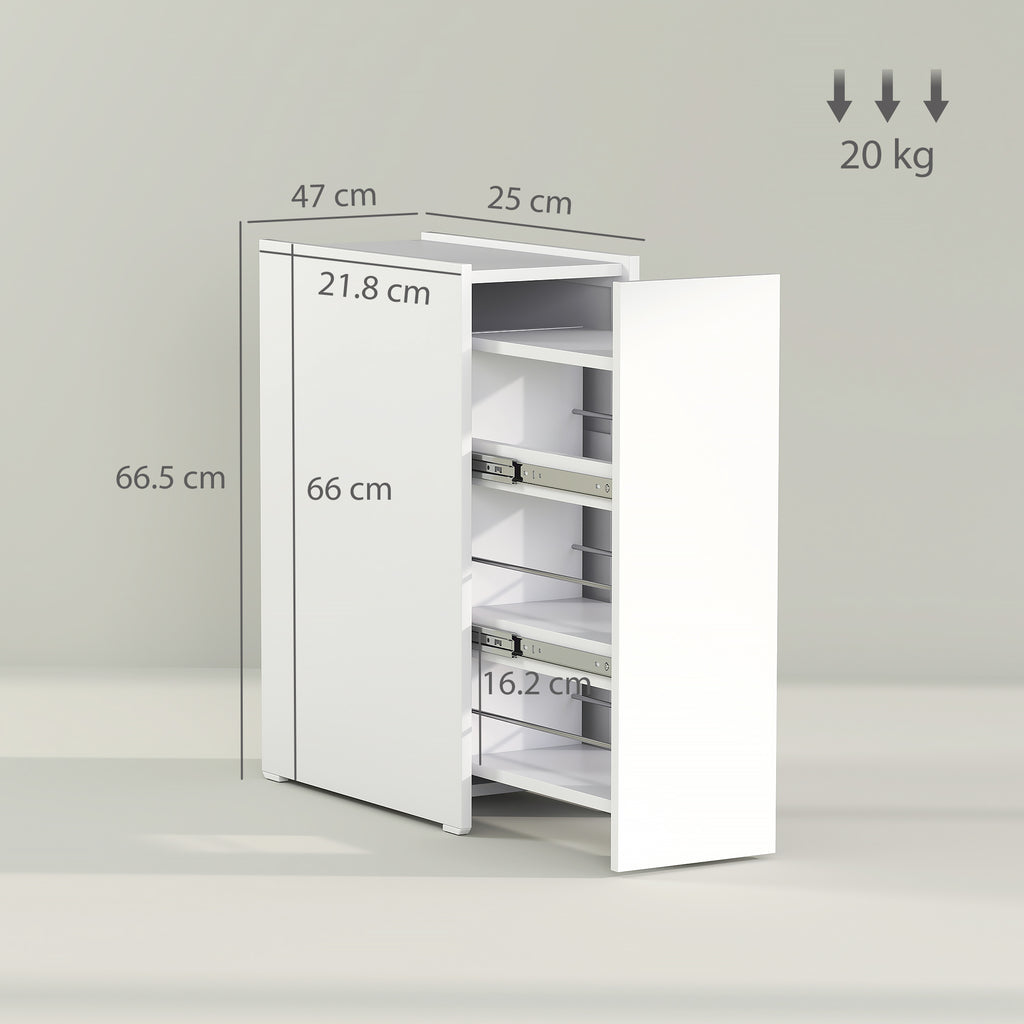 Space-saving 3-level bathroom cabinet with sliding rails, in wood, 47x25x66.5 cm, white