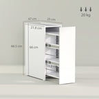 Space-saving 3-level bathroom cabinet with sliding rails, in wood, 47x25x66.5 cm, white
