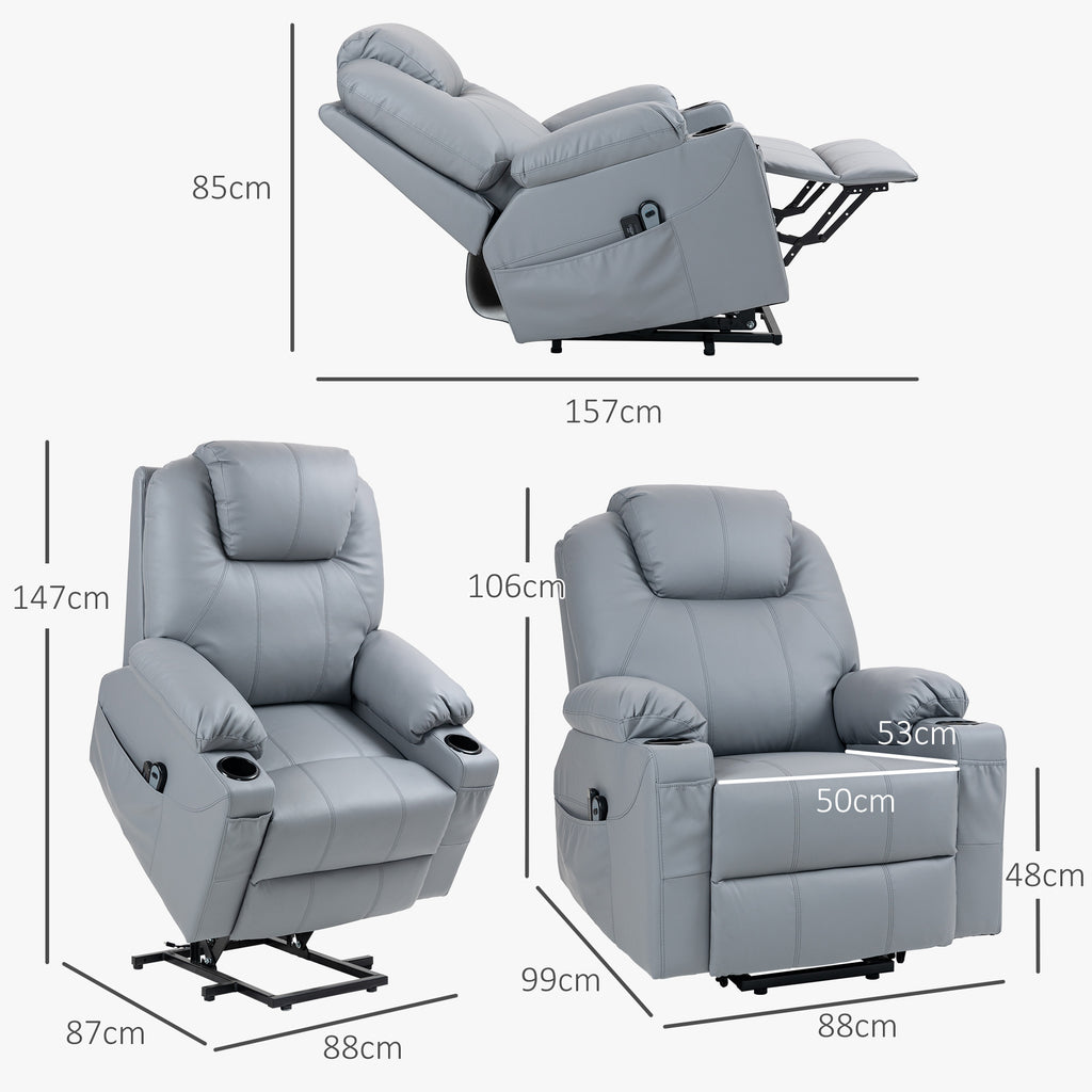 Lift Chair Reclining up to 135° with 8 Massage Points, Remote Control and Footrest, 88x99x106 cm, Grey
