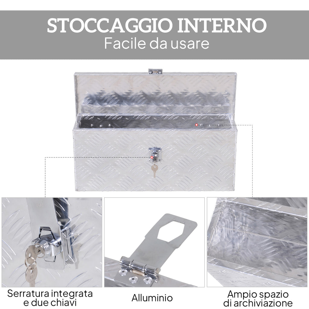 2 kg Tool Box with Key Lock, in Aluminum Sheet, 50x15.5x20.5 cm, Silver