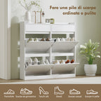 Slim Wooden Shoe Rack with 4 Flap Drawers and 2 Sliding Drawers, 98x19.2x95.3 cm, White