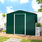 3.6m² Steel Sheet Garden Shed with 2 Sliding Doors and 4 Air Vents, 236x174x190cm, Green