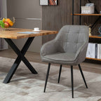 Industrial Style Dining Chair with Backrest, Modern Living Room Chair in Faux Leather and Black Metal, 61x58x84 cm, Grey