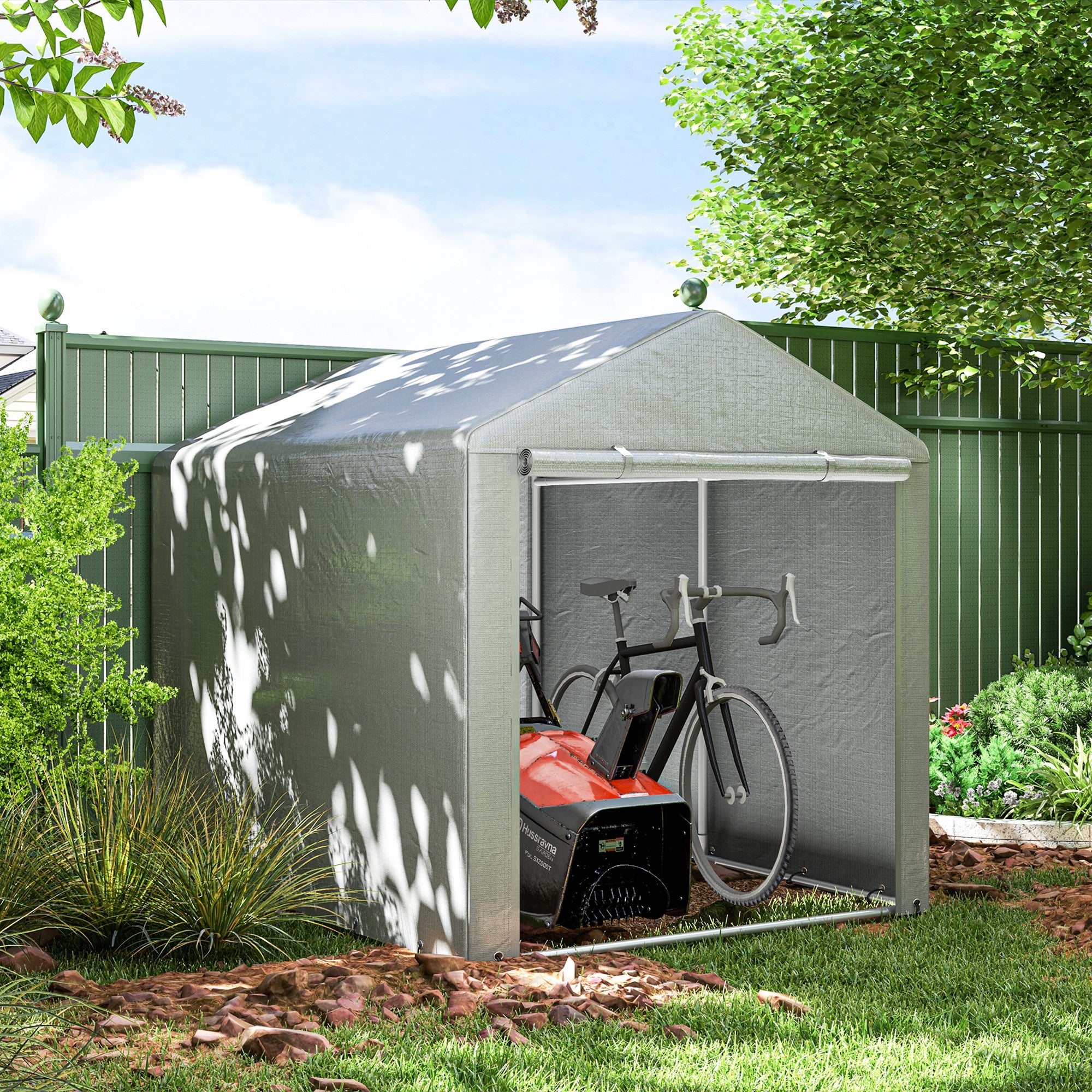 Tool Shed and Garage Tent for Bikes and Motorcycles with Anti-UV Cover, 1.6x2m, Light Gray
