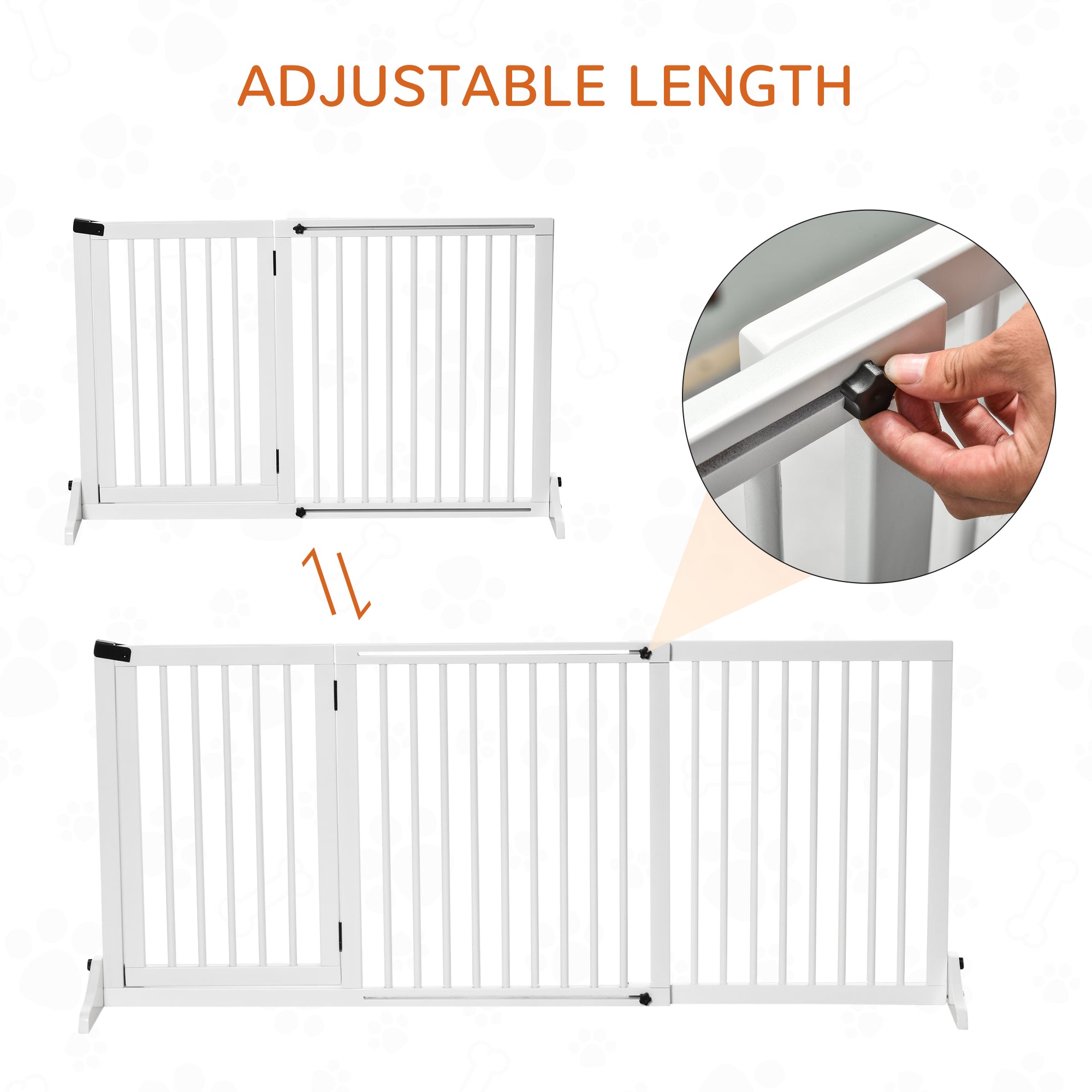 PAWHUT DOG CANCELLINE ADJUSTABLE Size with 3 panels, in pine wood, 113-166x36x71 cm, white - Borgè