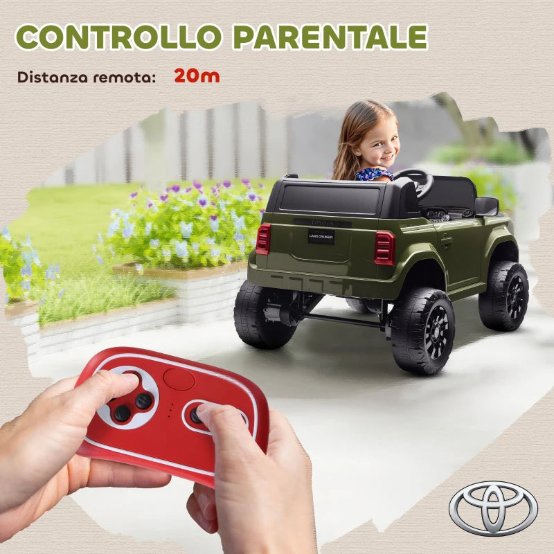 Toyota Land Cruiser 12V Electric Ride-On Toy Car with Remote Control, Ages 3-8, Green