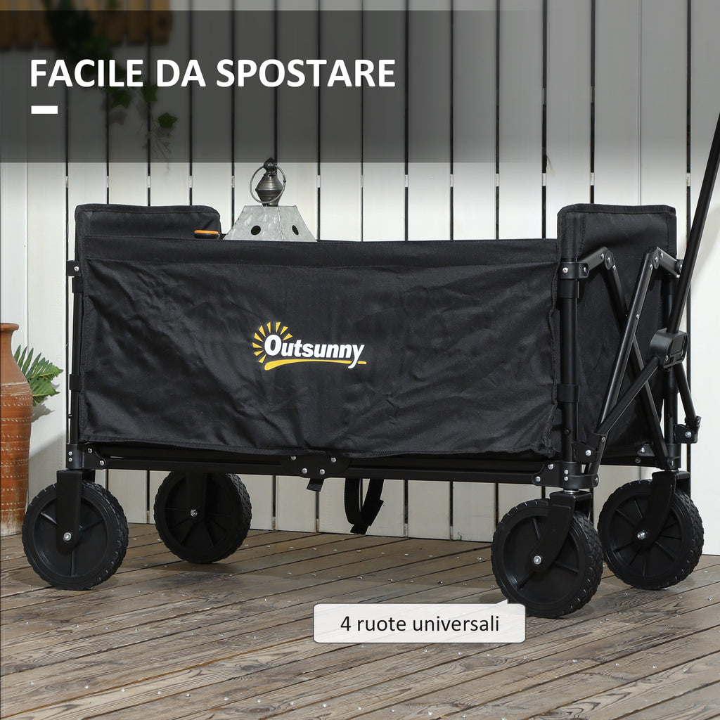120L Folding Garden Trolley with Opening Panel, in Steel and Polyester, 90x48x62 cm, Black
