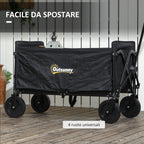 120L Folding Garden Trolley with Opening Panel, in Steel and Polyester, 90x48x62 cm, Black